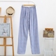 Mùa xuân và mùa hè quần cotton pyjama nam mỏng dệt vải ngủ cotton quần cotton nhà quần thanh niên điều hòa không khí quần kích thước lớn quần lửng nữ Quần tây