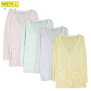 Kho số 1 Bà Homlass Cotton Bộ đồ ngủ cổ chữ V mỏng trung bình dài tay áo cardigan màu rắn