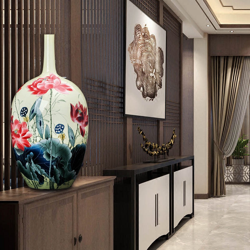 Jingdezhen ceramics furnishing articles famous bottles hand made yellow lotus flower implement new Chinese handicraft decoration in the living room