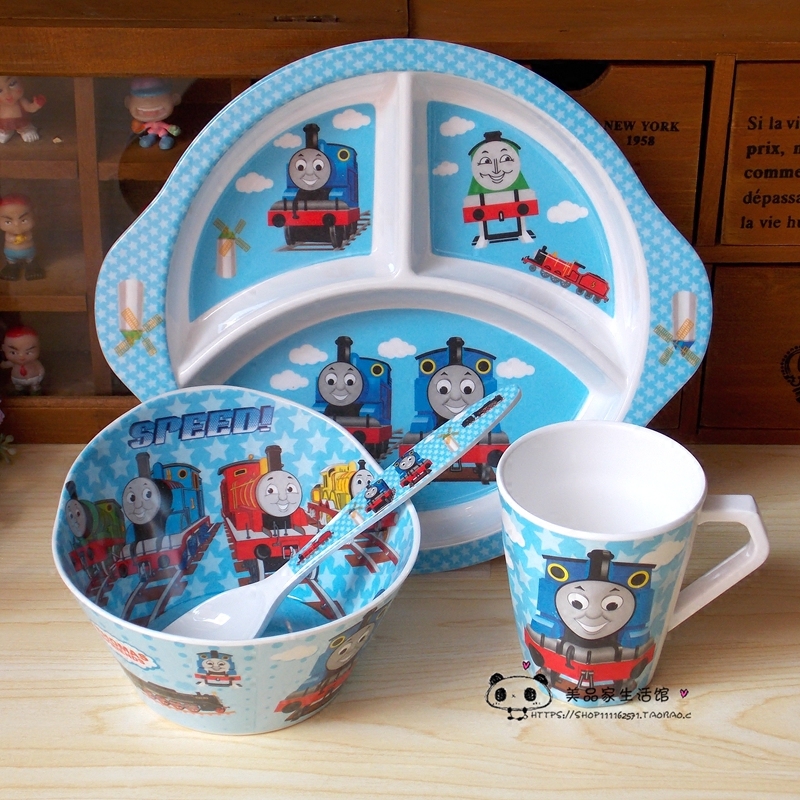 Cartoon Thomas Children's Imitation Porcelain Tableware Set Baby Melamine Divided Plate Cute Eating Bowl Water Cup Spoon