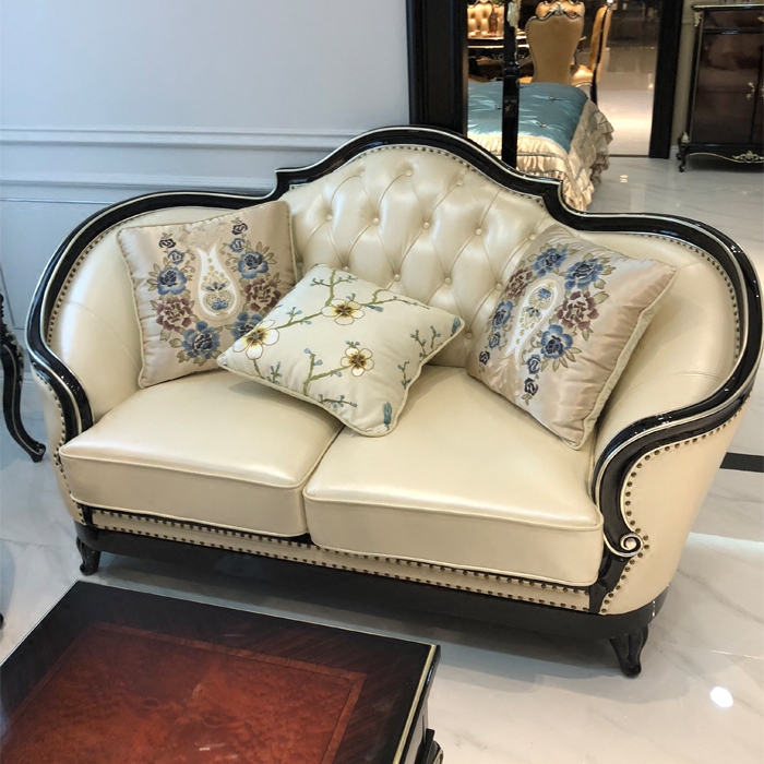 Eurostyle real leather sofa 123 Composition neoclassical brief approximately full solid wood sofa extravagant dark sandalwood Living Room Sofa