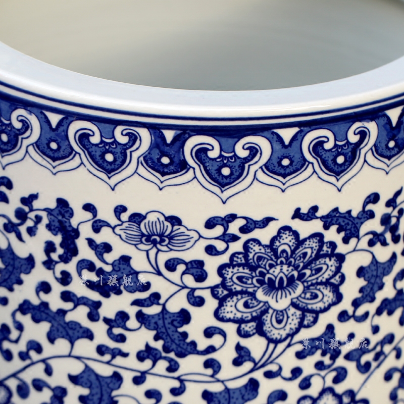 Jingdezhen ceramics big vase furnishing articles hand - made antique blue - and - white bound lotus flower of large quiver painting and calligraphy calligraphy and painting