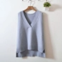 Áo vest nữ dệt kim 2018 xuân mới phiên bản Hàn Quốc lỏng lẻo phía trước ngắn dài màu rắn không tay vest vest vest áo khoác nữ kaki