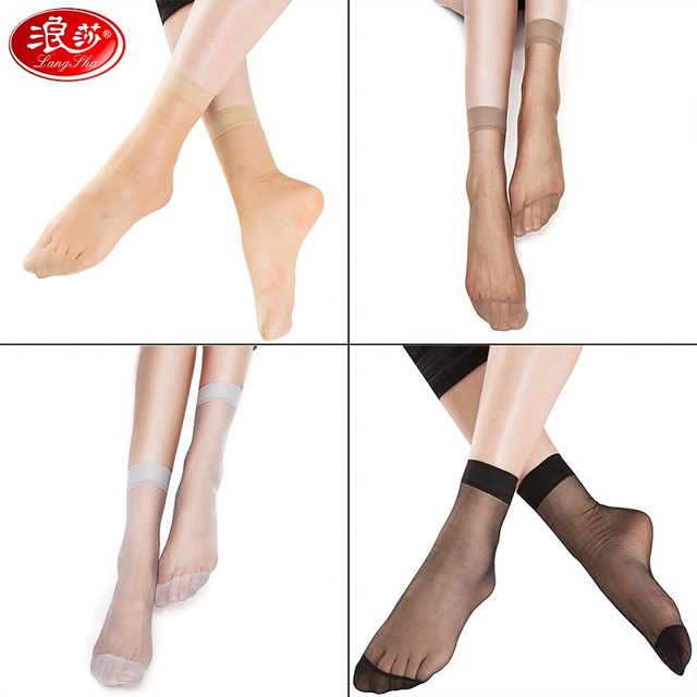 Langsha Socks ຖົງຕີນຂອງແມ່ຍິງ ຖົງຕີນສັ້ນບາງໆຂອງແມ່ຍິງ Summer Glass Silk Anti-Snatch Wear-Resistant Transparent Crystal Stockings