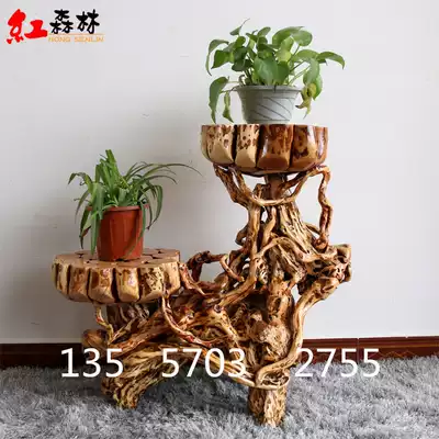 Root carving frame Two-layer root decoration rhododendron root frame bonsai stone base New boutique root flower frame