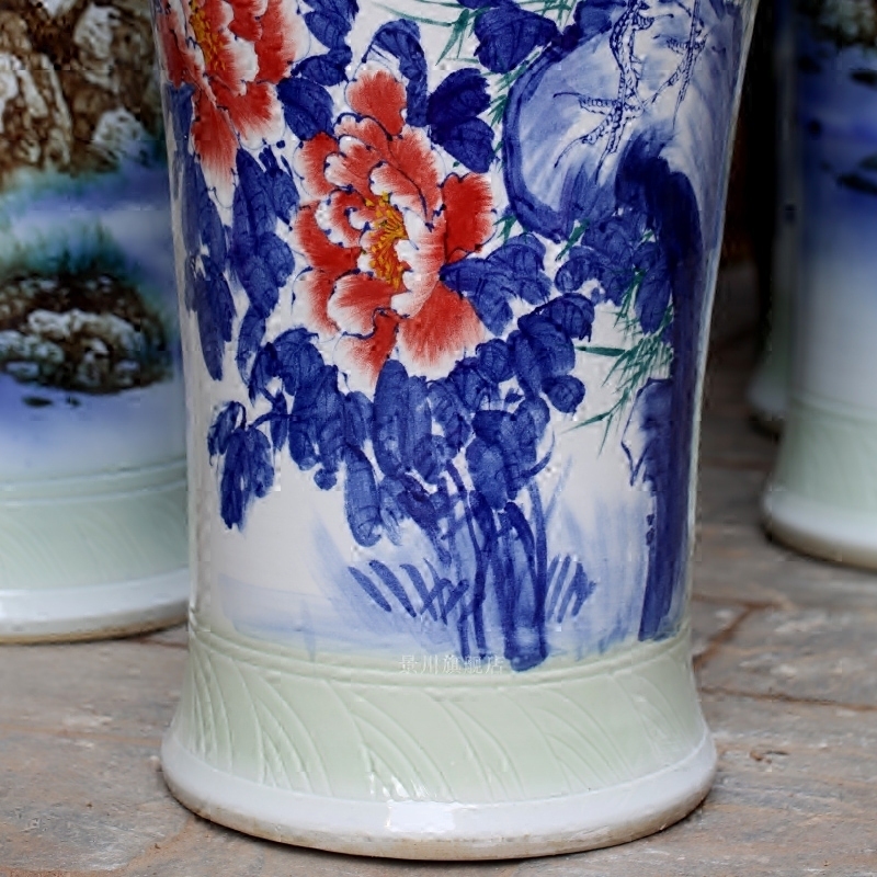 Jingdezhen ceramics hand - made pine crane with spring figure of large vases, sitting room of modern Chinese style household decorations
