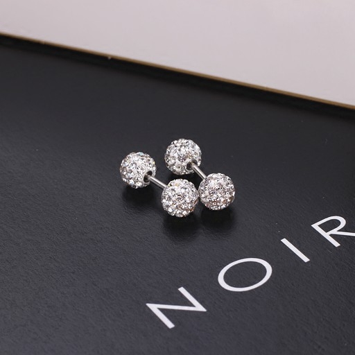 Korean Version Fashion Super Flash Full Drill Ball Double Headshot Titanium Steel Fine Double Ball Screw Earrings Earrings Ornament