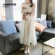 Đầm voan kẻ liền màu phiên bản Hàn Quốc của nàng tiên mới Slim cổ tròn tay dài chạm đáy váy trong váy dài nữ 2018 váy maxi đẹp Váy dài