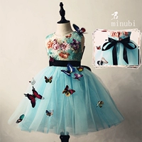 Đầm trẻ em hoa bướm công chúa màu xanh váy pettiskirt mẫu giáo trường tiểu học biểu diễn trang phục múa nữ bộ vest dự tiệc cho bé trai
