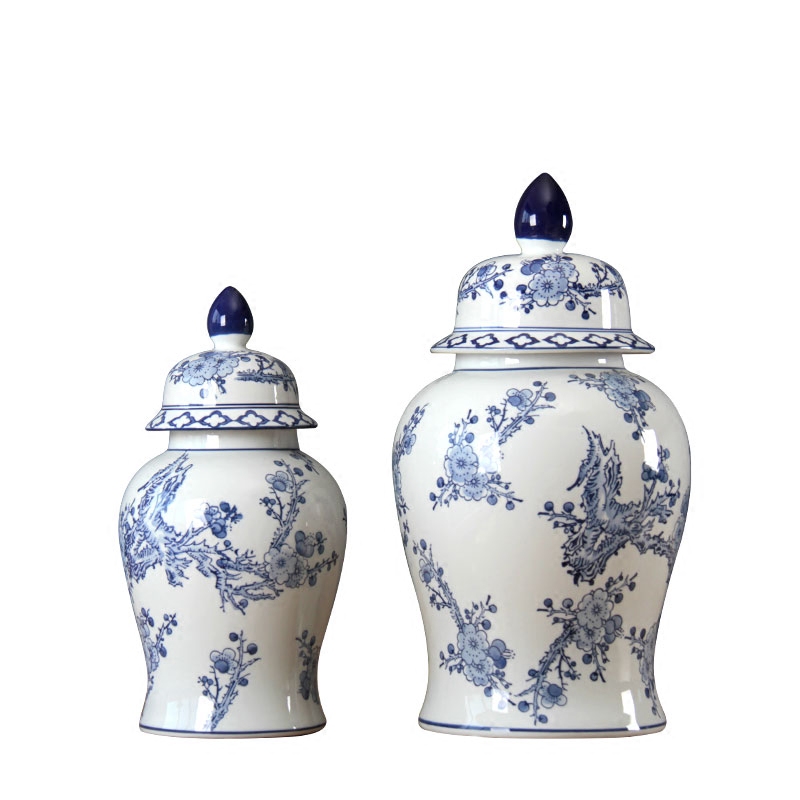 Jingdezhen ceramic furnishing articles general blue and white porcelain pot and square pot of new Chinese style living room decoration flower vase