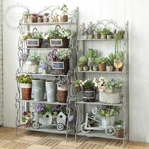 American country retro old iron five-layer and four-layer decorative flower stand indoor and outdoor balcony shop shelf