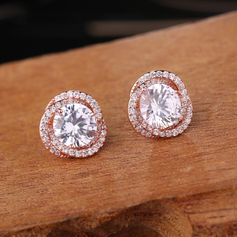 S925 sterling silver stud earrings female hypoallergenic Korean temperament zircon earrings simple and versatile super shiny sweet silver earrings