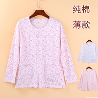 Cao cấp cotton mỏng tay áo len dài tay nút áo một mảnh túi áo nhà sống đồ ngủ do lot