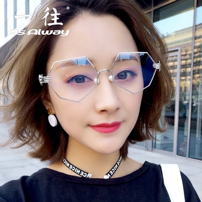 taobao agent Polygonal lenses Frame Female Tide Pearl Nasal Type Glasses Glasses with near -view octagonal irregular flat -light mirror men's eyes frame