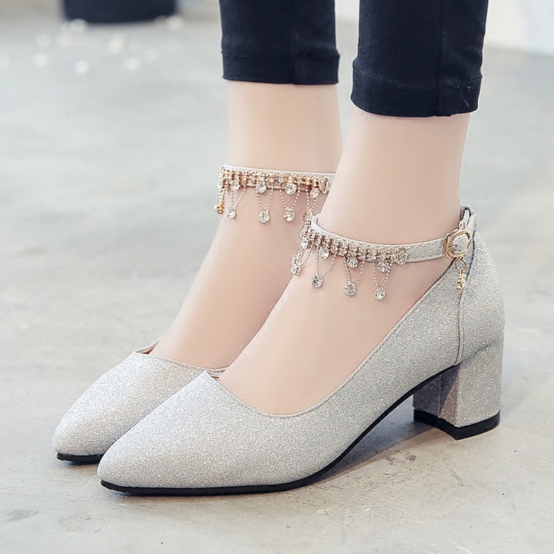 Single shoes women's 2021 spring and autumn models all-match one-word belt French girls high-heeled shoes thick heel medium heel student evening shoes