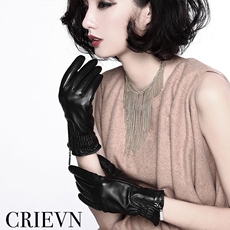 Перчатки crievn开车真皮手套女冬季加绒加厚加大码保暖羊皮手套女士薄款