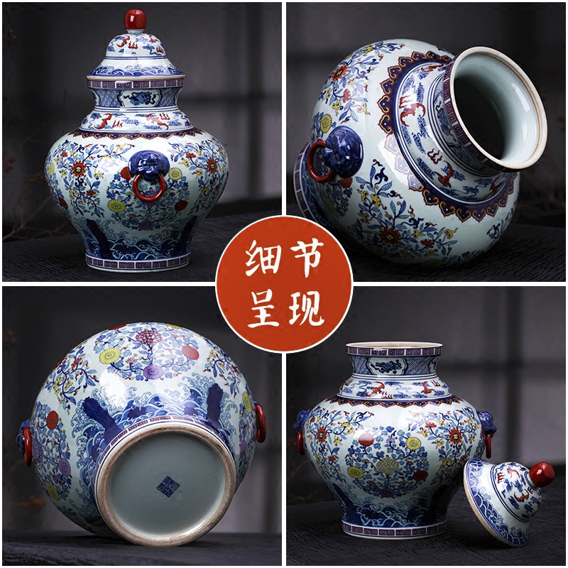 Jingdezhen ceramic antique hand - made storage jar lid of blue and white porcelain jar of home sitting room adornment handicraft furnishing articles