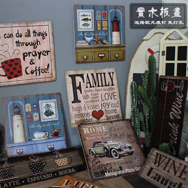 American Countryside Decoration Painting Retro Made Old Solid Wood Hanging Painting Cafe Restaurant Bar Shop Wall Surface Decoration