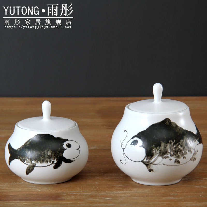 Jingdezhen ceramic Chinese style manual caddy fixings storage tank furnishing articles creative home desktop decoration example room restaurant