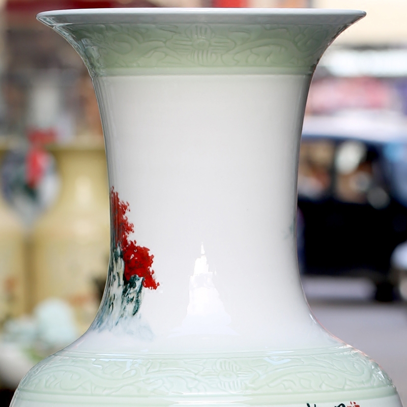 Jingdezhen ceramic full flower arranging landing place adorn article home sitting room hand - made landscape painting big vase