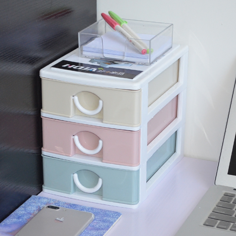 Small drawer storage cabinet plastic 3-layer office surface jewelry mini stationery finishing cabinet cosmetic box