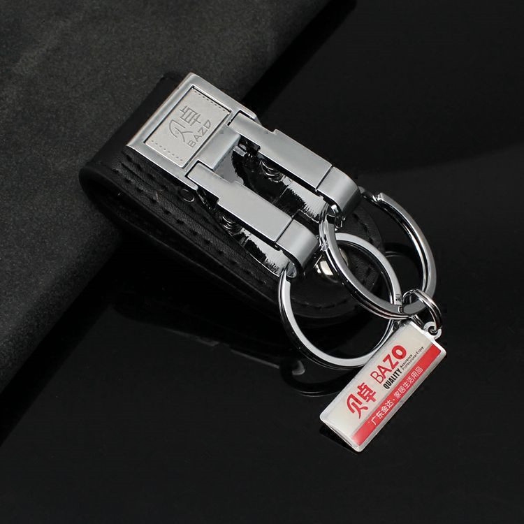 Bétrao wearing strap double ring key buckle Creative men's car genuine leather key chain waist hanging gift lock spoon button