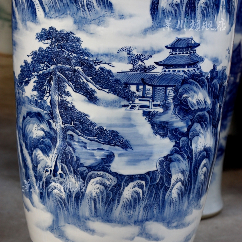 Jingdezhen porcelain ceramics hand - made landscape jiangnan spring scenery of large vase home sitting room place adorn article