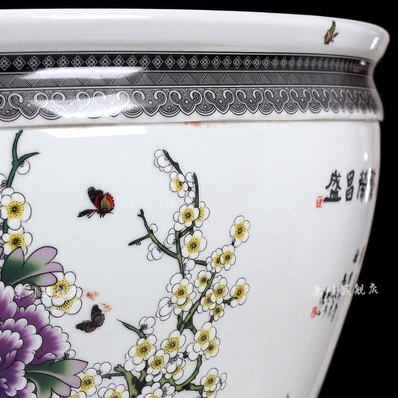 Jingdezhen ceramics large brocade carp goldfish bowl water lily lotus tortoise cylinder cylinder freehand brushwork in traditional Chinese home decoration furnishing articles