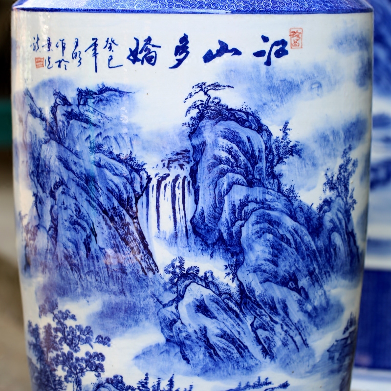 Blue and white porcelain of jingdezhen ceramics jiangshan home sitting room adornment is placed more charming landscape painting of large vase