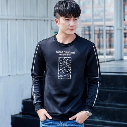圆领卫衣男秋季长袖t恤韩版潮流学生秋衣印花套头运动长款上衣服