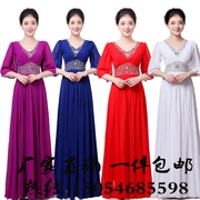 2020 Spring / Summer New Female v Long Sleeve Choir Hiệu suất lớn ăn mặc cô dâu Toast tiệc dài váy