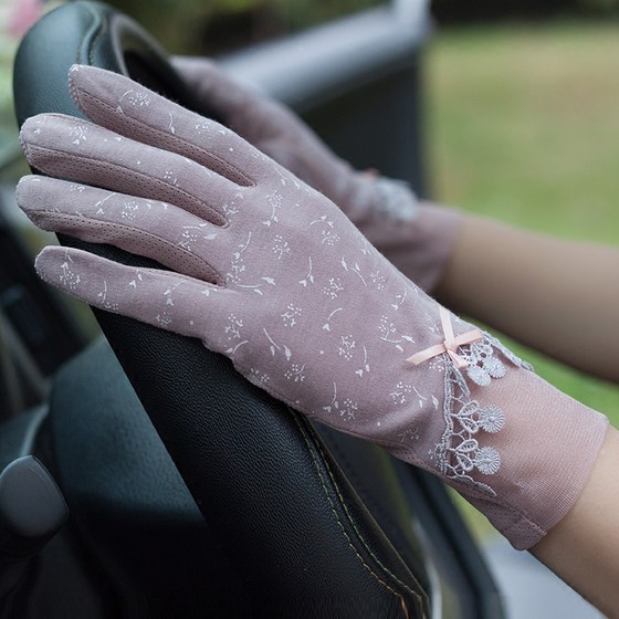 Korean version of sweet summer sunscreen gloves women's thin section pure cotton breathable floral short section driving outdoor UV protection