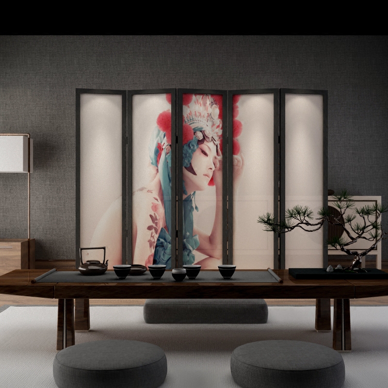 New classical solid wood screen partition Living room Xuanguan Tea House Semi-overdraft yarn Hotel Dining Hall Folding Screen Opera Characters
