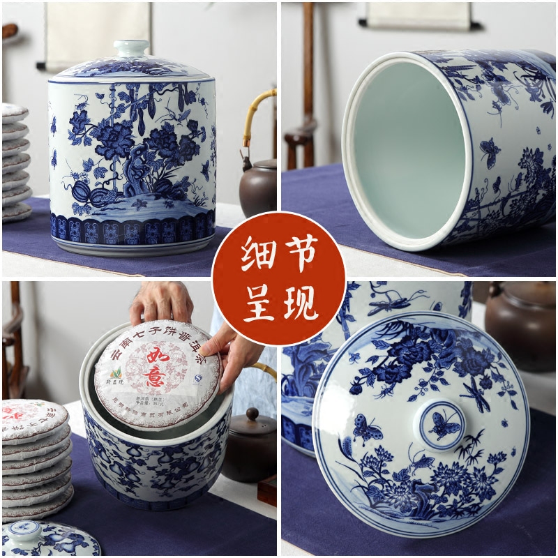 Blue and white porcelain of jingdezhen ceramics furnishing articles puer tea snack jars storage jar home sitting room accessory products