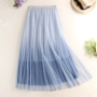 2018 mùa hè phong cách mới hoang dã mỏng cao eo gradient sáng lưới sợi Một từ xếp li giữa chiều dài nửa chiều dài váy A36 chân váy tầng ngắn