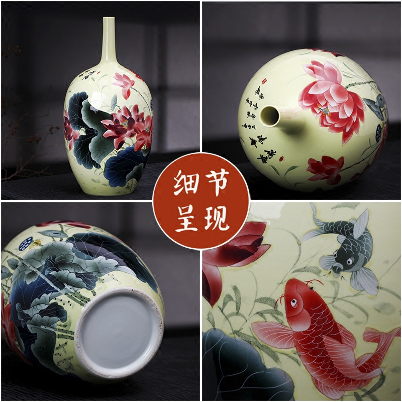 Jingdezhen ceramics furnishing articles famous bottles hand made yellow lotus flower implement new Chinese handicraft decoration in the living room