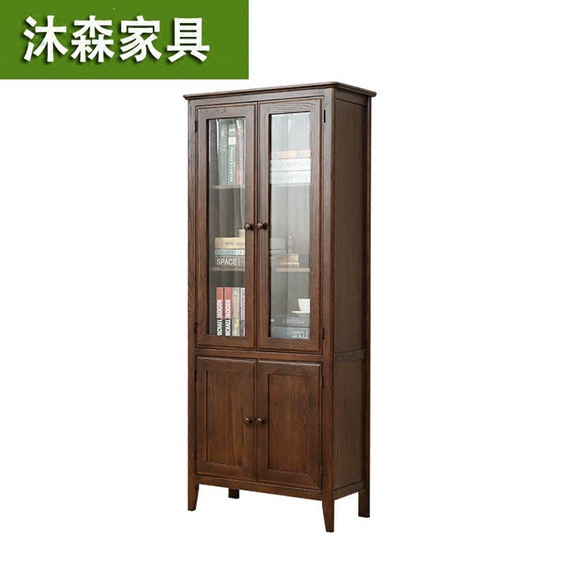 Giá sách gỗ nguyên tấm nguyên tấm tủ sách gỗ sồi mỹ màu đen óc chó đỏ kết hợp kệ sách bàn học đơn giản - Buồng