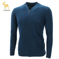 Áo len cashmere nam v-cổ áo bóng chày dây kéo áo len dày áo len đan áo khoác ngắn trung niên cha áo len lỏng lẻo quần áo thể thao nam