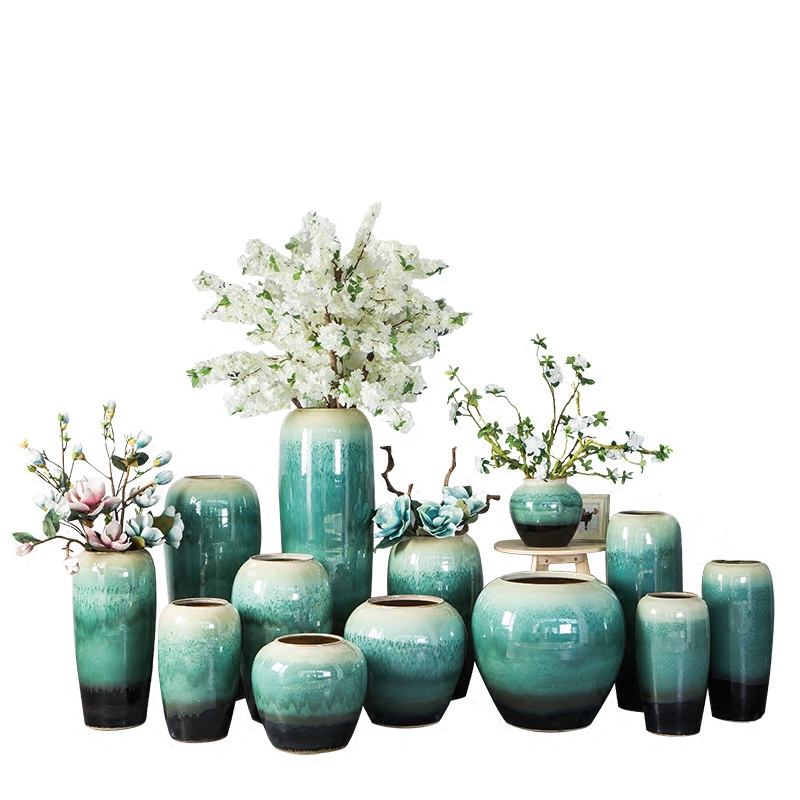 Jingdezhen ceramic floor vase color glaze pottery flower arrangement in modern Chinese style European sitting room hotel villa furnishing articles