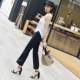 Mùa hè 2018 mới khóa sandal nữ mùa hè dày bằng da với giày cao gót nữ màu nude hoang dã gợi cảm