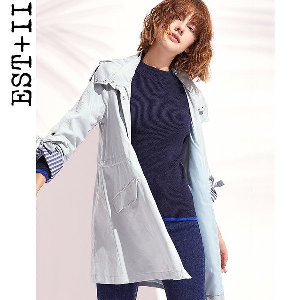 EST＋II 艺诗 纯棉 女式中长款连帽外套 天猫优惠券折￥259包邮（￥359-100券）2色可选