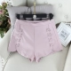 A22 phụ nữ mùa hè mới đôi dây đeo quần short màu rắn thẳng eo cao chẻ chia quần voan rộng chân nữ 7670 quần giả váy nữ đẹp Quần short