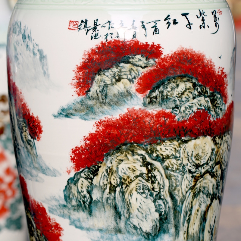 Jingdezhen ceramic full flower arranging landing place adorn article home sitting room hand - made landscape painting big vase