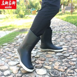 Rain boots men's mid-calf natural rubber water shoes mid-top flat waterproof boots adult rubber shoes men's fleece rain boots winter