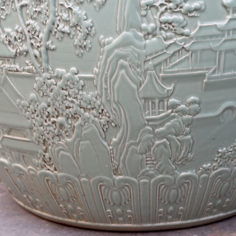 Jingdezhen porcelain carving landscape painting goldfish turtle cylinder water lily sitting room courtyard study office furnishing articles