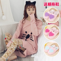 Bộ đồ ngủ nữ mùa thu cotton dài tay Hàn Quốc ngọt ngào dễ thương cho học sinh mặc nhà có thể mặc đồ mỏng đồ bộ kiểu