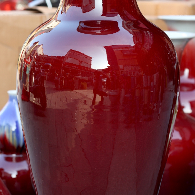 Jingdezhen ceramics up crack ruby red large vases, home study classical sitting room adornment is placed