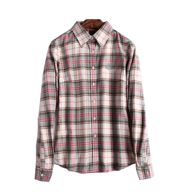 Spring and autumn new retro brushed plaid shirt women Han Fan fresh cotton women's long-sleeved bottoming shirt female large size