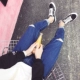 Phiên bản Hàn Quốc của xu hướng quần tây hoang dã giản dị mùa hè Quần jeans ôm sát kiểu dáng quần dài nam kiểu quần lửng - Quần jean quần jean ống suông nam Quần jean