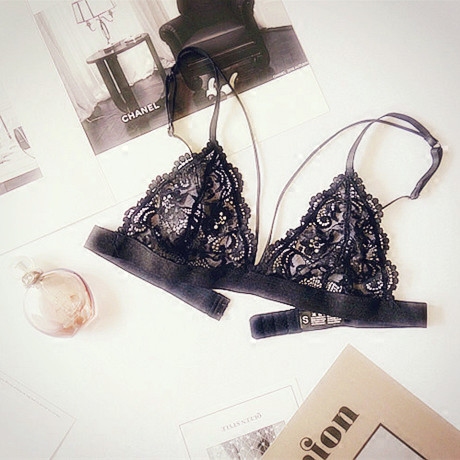 bralette内衣女欧美性感蕾丝超薄文胸透明无钢圈上托情趣小胸罩